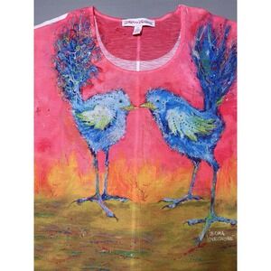Leoma Lovegrove Blouse Plus Size 3XL Tunic Wearable Art Tropical Birds Pink Top